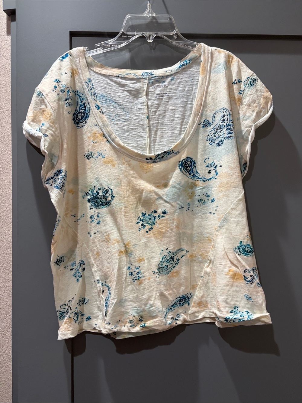 Pilcro Cream Tank Top with Blue Paisley Print NWOT